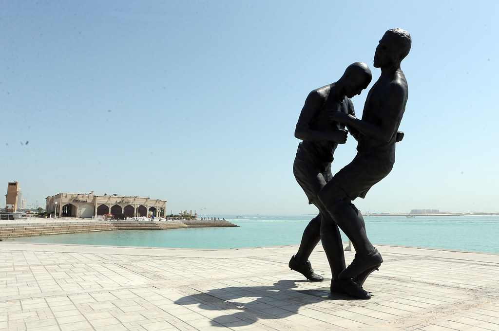 A sculpure of Zidane headbutting Materazzi