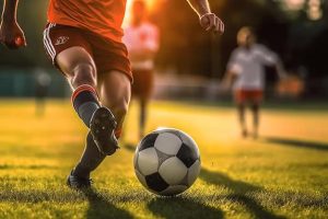 person kicking a soccer ball